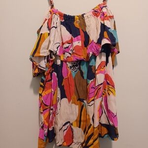 Billabong Summer Sunsets Cold Shoulder Top Womens Large Floral Beach Ruffle Boho